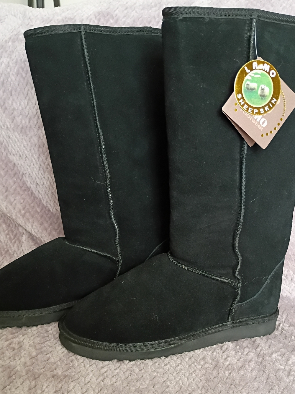 Lamo Women's Black Sheepskin Suede Tall Winter Boots 10